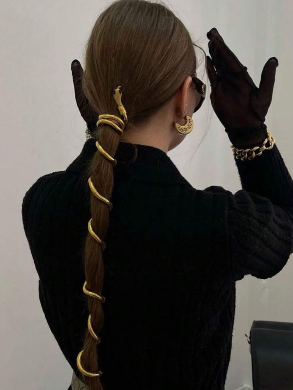 1pc Vintage Snake Hair Chain, Gold-Plated Flexible Snake Hair Accessory, Rhinest - Picture 3 of 3